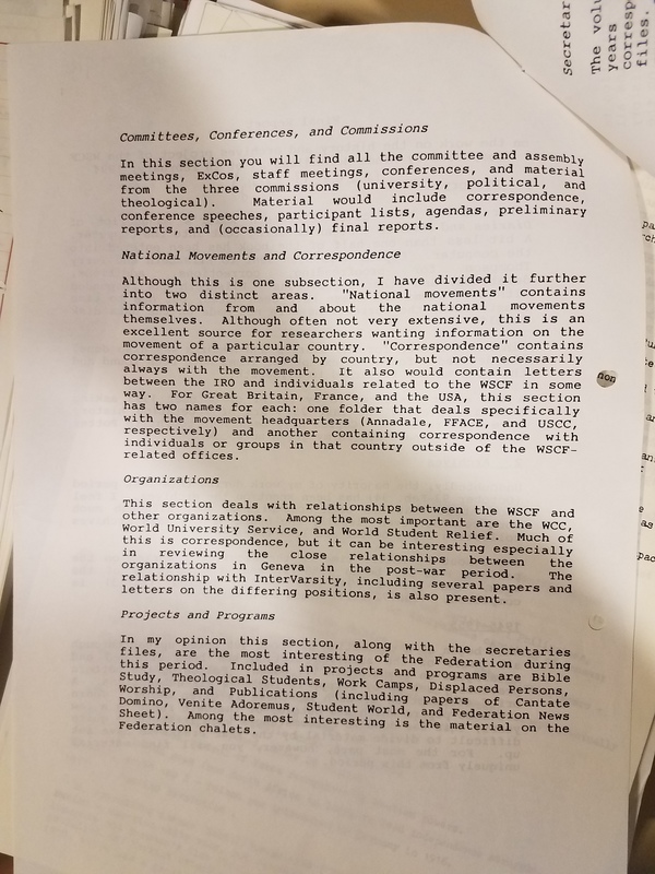 Second page of a report on the WSCF archives