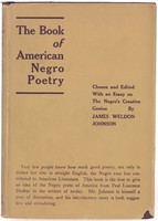 Front cover or The Book of American Negro Poetry, edited by James Weldon Johnson. Plain canvas cover wit the title of the book and editor on the front. No images.